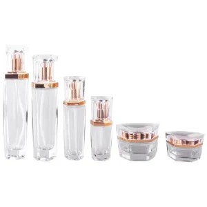 Acrylic Cap Glass Cosmetic Bottle Jar Set 20ml 40ml 90ml 120ml 20g 50g Screen Printed Luxury Packaging for Skin Care Serum Cream