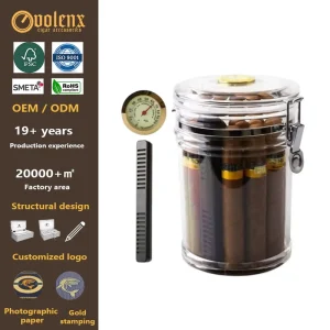 Acrylic Ceramic Cigar Jar with Hygrometer Humidifier Glass Top Humidor with Cedar