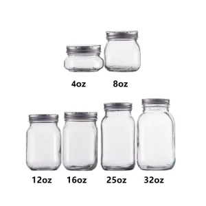 Airtight 4oz 8oz 250ml 500ml 16oz 32oz 64oz Round Clear Glass Mason Jars with Screw Silver Lids