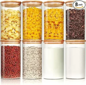 Airtight Clear Grain Kitchen Storage Jar Set Borosilicate Glass Food Containers with Bamboo Lid