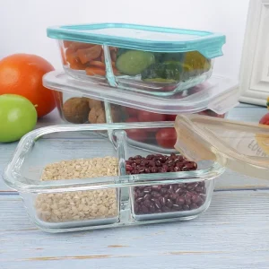 Airtight Glass Bento Food Container with 2 Compartments, Microwave Safe
