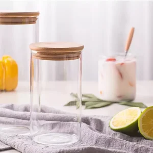 Airtight Glass Bottle with Natural Bamboo Lid High Borosilicate Clear Food Storage Container