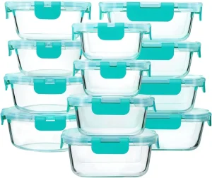 Airtight Glass Meal Prep Containers with Lids, Microwave Oven Freezer Dishwasher Safe