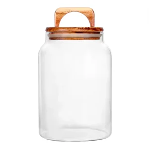 Airtight Glass Storage Jar 37oz 64oz 105oz Clear Food-Grade Container with Wooden Lid