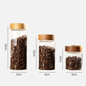Airtight Glass Storage Jars, 10 oz 20 oz 144 oz, with Bamboo Acacia Lid