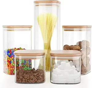 Airtight High-Borosilicate Glass Square Storage Jar Set with Bamboo Lids 0.5-1 L Capacity