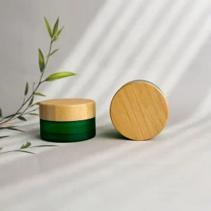 Airtight Matte Green Frosted Glass Flower Jar 1oz 2oz 3oz with Walnut, Acacia, or Bamboo Lid