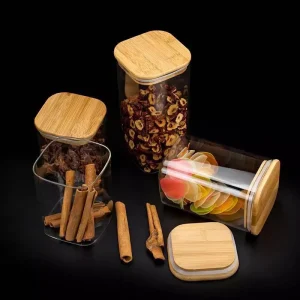 Airtight Microwavable Glass Storage Jars Bamboo Lids Food Grade Sealable Canisters for Spices Dried Goods Kitchen Organizer