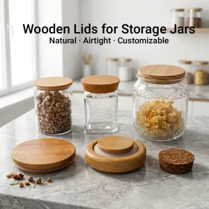 Airtight Natural Bamboo Wooden Lids for Glass Food Storage Containers