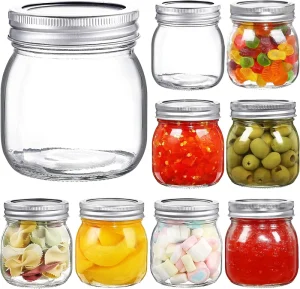 Airtight Round Clear Glass Mason Jars 4oz 64oz with Screw Plastic Lids