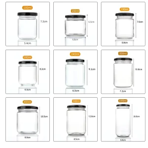 Airtight Small Round Glass Jam and Pickle Jars with Lids, 100ml 150ml 200ml 240ml