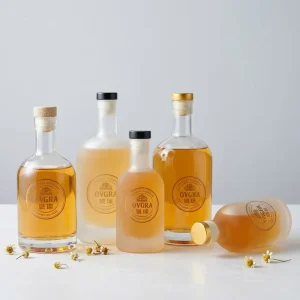 Alcohol Glass Bottles with Wooden Cork Caps, 100ml 500ml 750ml 1000ml, for Tequila, Gin, Rum or Vodka