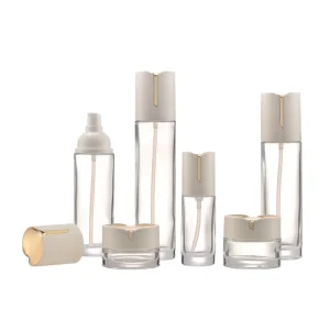 All White Cosmetic Set Packaging Skin Care Bottle Face Cream clear Glass Bottle Container for Face Body Cream Packing