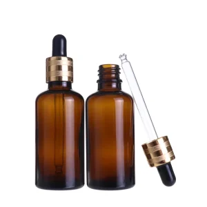 Amber 50ml Glass Dropper Bottle with Screen Printing for Essential Oil, Facial Cleanser, and Skincare Serum