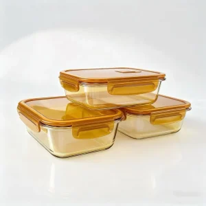 Amber Borosilicate Glass Meal Box with Airtight Sealed Lid