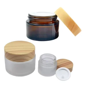 Amber Brown Frosted Cosmetic Glass Jar with Bamboo Cap, 1oz 5g 10g 15g 20g 30g 50g 100g 50ml, Eye Cream