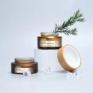 Amber Brown Frosted Glass Cosmetic Jar 5g 10g 15g 20g 50g 100g 120g with Bamboo Cap Lid