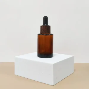 Amber Brown Glass Dropper Bottle with Wood Grain Dropper Cap UV Light-proof Empty Bottle for Essential Oil Facial Serum