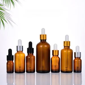 Amber Essential Oil Glass Dropper Bottle 5-100ml with Dropper Seal Stopper for Cosmetic Packaging