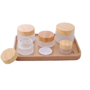 Amber Frosted Clear Glass Cream Jar 30g 50g 100g with Bamboo Lid