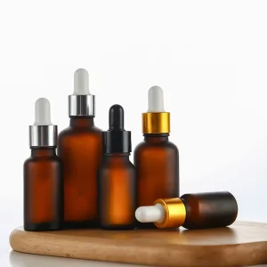 Amber Frosted Glass Dropper Bottle Vial Tincture Container for Essential Oil Cosmetic Packaging