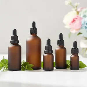 Amber Frosted Glass Essential Oil and Cosmetic Dropper Bottles 30ml 60ml, 1oz 2oz