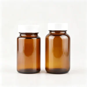Amber Glass Bottle with Screw Cap for Vitamins Pills and Supplements