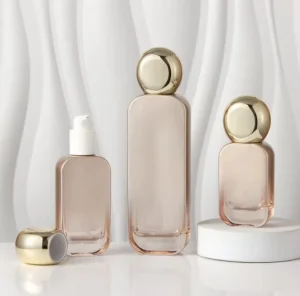 Amber Glass Cosmetic Container Set with Gold Caps for Face Serum, Toner, Cream, and Skincare Packaging