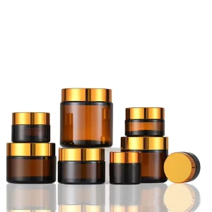 Amber Glass Cosmetic Jar for Face Cream and Eye Cream with Gold Screw Cap Screen Printing 100pcs Carton