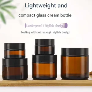 Amber Glass Cream Jar 5ml-500ml with Plastic Lid for Face Cream Packaging