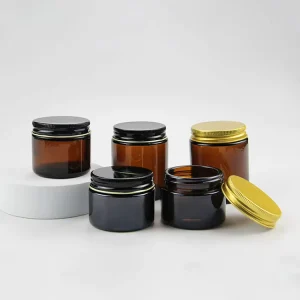 Amber Glass Cream Jar with Black Matte Metal Lid 30ml 50ml 60ml 100ml 120ml 150ml 250ml 500ml