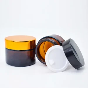 Amber Glass Cream Jar with Gold or Black Lid for Cosmetic Skin Care Face Cream and Eye Cream