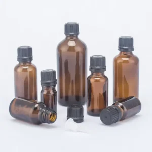 Amber Glass Essential Oil Bottles with Plastic Tamper-Evident Caps and Drip Plugs, 5ml 10ml 15ml 20ml 30ml 50ml 100ml