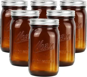 Amber Glass Mason Jars 32 oz Wide Mouth with Airtight Lids for Canning