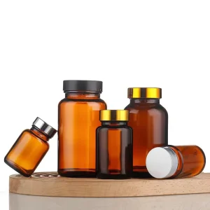 Amber Glass Medicine Bottle for Capsules Pills and Vitamins