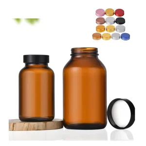Amber Glass Pill Container with Black Cap and Moisture-Proof Design for Pill Organization