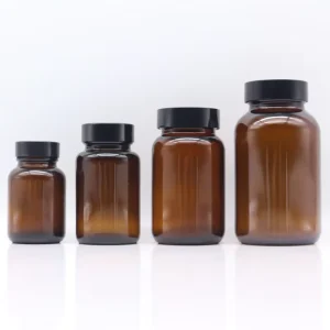 Amber Glass Pill and Capsule Bottles with Screw Cap for Medicine Supplement Packaging
