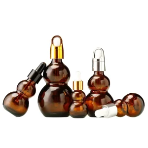 Amber Gourd-Shaped Glass Dropper Bottles for Essential Oil