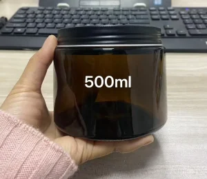 Amber Jar Wide Mouth Straight Sided Storage Bottle 16OZ 500ml Glass Jar with Metal Lid