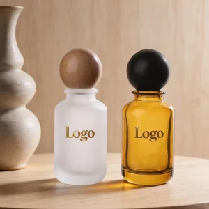 Amber Round Glass Spray Perfume Bottle 30ml 50ml 100ml with Wood Cap