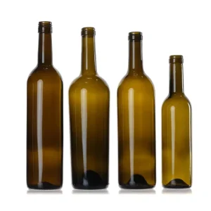 Antique Green 750ml Bordeaux Glass Wine Bottle with Cork Neck
