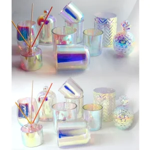 Arc Bottom Cambridge Iridescent Glass Candle Jar, 8/12/16 oz, with Aluminum Lid