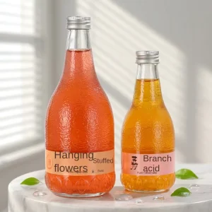 Arc-Shape Empty Glass Beverage Bottle with Transparent Frosted Lid for Wine, Plum, Mango Juice, and Household Use