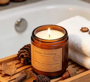 Aromatherapy Soy Wax in Vintage Amber Glass Vessel Providing a Rich Earthy Scent to Help You Unwind Meditate and Enjoy Peaceful