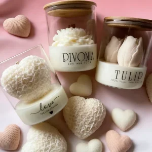 Assorted Floral Heart Glass Jar Candles with Bamboo Lid Vegan Soy Wax