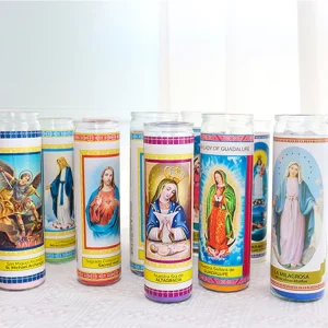 Assorted Saints Glass Jar 7 Day Religious Custom Prayer Candles 8″ Tall Pillar Candle