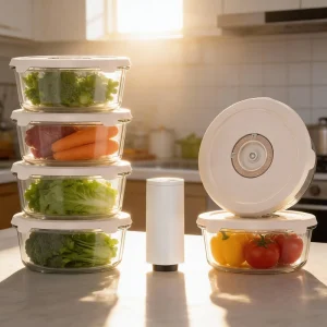 Authentic Round Kitchen Refrigerator Vacuum Food Storage Containers Keep Food Fresh Longer