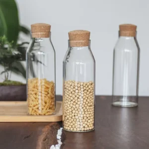 BPA Free Clear Food Grade High Borosilicate Glass Storage Jar with Cork Lid