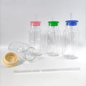 BPA-Free Glass Tea and Juice Bottle with Silicone Lid and Straw
