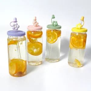 BPA-Free Heat-Resistant Glass Milk Tea and Water Bottle with Straw and Lid